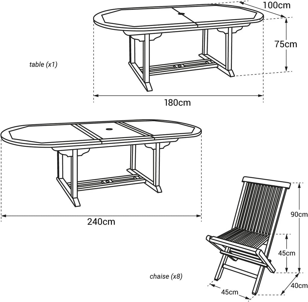 Happy Garden Salon de Jardin en Teck Lombok - Table Ovale Extensible - 8 Places