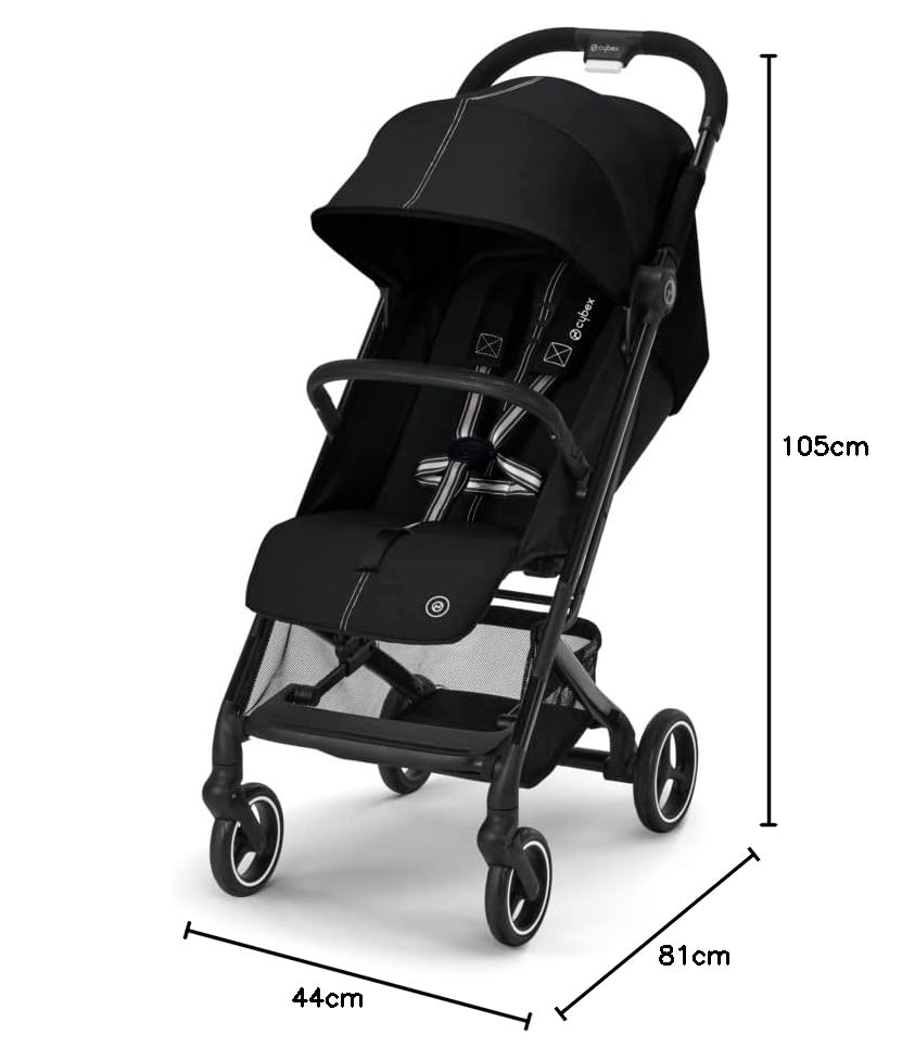 Cybex Gold Kinderwagen Beezy mit One-Pull Harness, Ab Geburt bis ca. 4 Jahre (max. 22 kg), Kompakt und ergonomisch, Magic Black (Schwarz mit schwarzem Rahmen)
