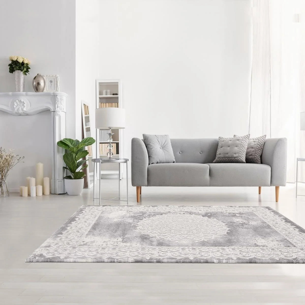 1A2T - Tapis Salon Moderne Design Oriental Style - Grand Tapis Salon Gris 160x220 cm - Tapis à Poils Ras Rectangulaire idéal pour Le Salon, 3582