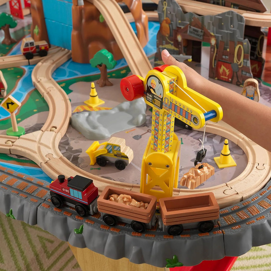 KidKraft Waterfall Mountain Wooden Train and Table Set with Storage Boxes, Railway Circuit with Cars, Helicopter and Plane Toy Children 3+ Years (17850)