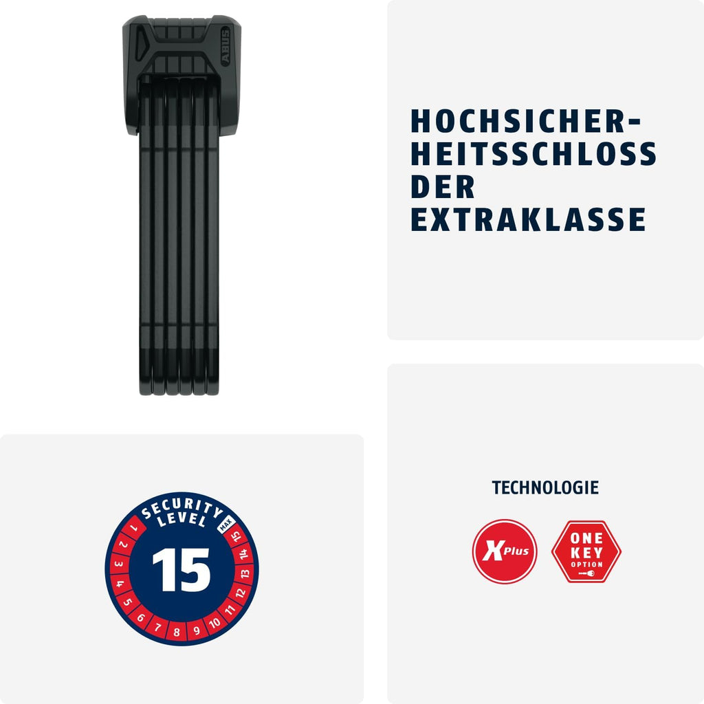 ABUS Faltschloss Bordo Granit XPlus 6500 SH mit Halterung - Fahrradschloss aus gehärtetem Stahl - ABUS-Sicherheitslevel 15-110 cm - Schwarz