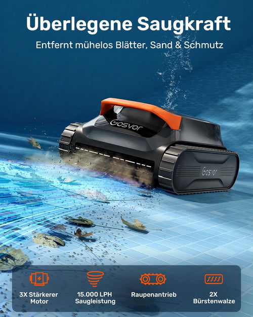 (2026 Neu) Gosvor Poolroboter Wand und Boden, Wasserlinie, Flachzone 4-in-1, Bis zu 200 Min. Laufzeit, Leichtgewicht 6,9 KG, 3μm Ultrafeiner Filter, Starker Poolsuager Akku für Pools bis zu 200 m²