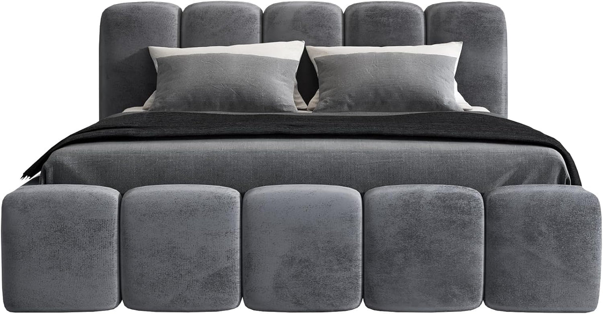 A&J MöbelLand Polsterbett 180x200 mit Bettkasten und Lattenrost – Sonic, Bett mit Matratze und Stauraum in Dunkelgrau