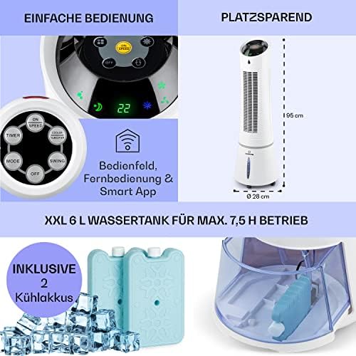 Klarstein 4-in-1: Smart Luftkühler, Ventilator, Luftbefeuchter & Ionisation I 6 L Wassertank, Oszillation, 30 W, 210 m³/h, Timer I Klimagerät ohne Abluftschlauch, Mobiles Klimagerät, Schwarz-Rosegold