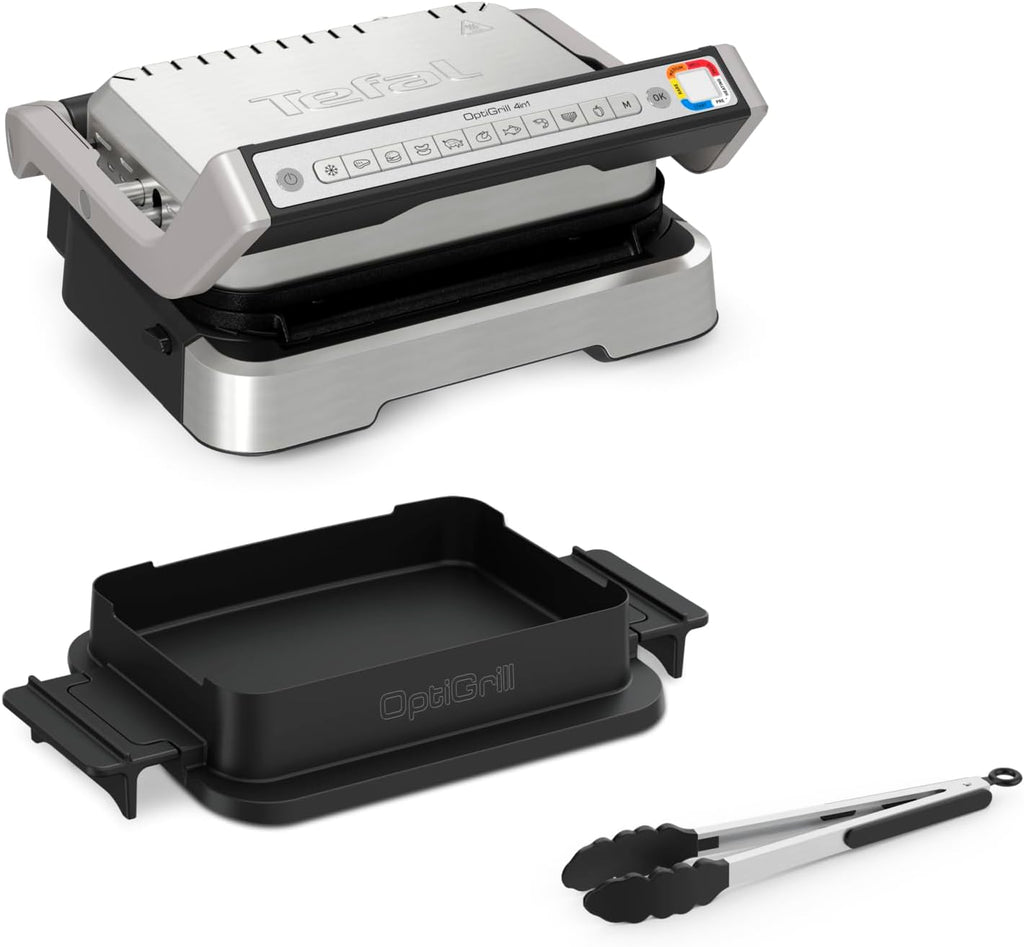 Tefal OptiGrill 4in1 Kontaktgrill mit Backschale, Aufklappbar, Tischgrill, 9 Programme, Garstufenanzeige, Elektrogrill, Backofen, GC776D10