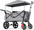 EVER ADVANCED Bollerwagen für 2 Kinder Faltbar mit Dach, Kinderwagen 2x5 Punkt Sicherheitsgurt mit Wickelrucksack, Bollerwagen mit Sitz, Handwagen Transportwagen, Ziehen & Schieben, Fußbremse
