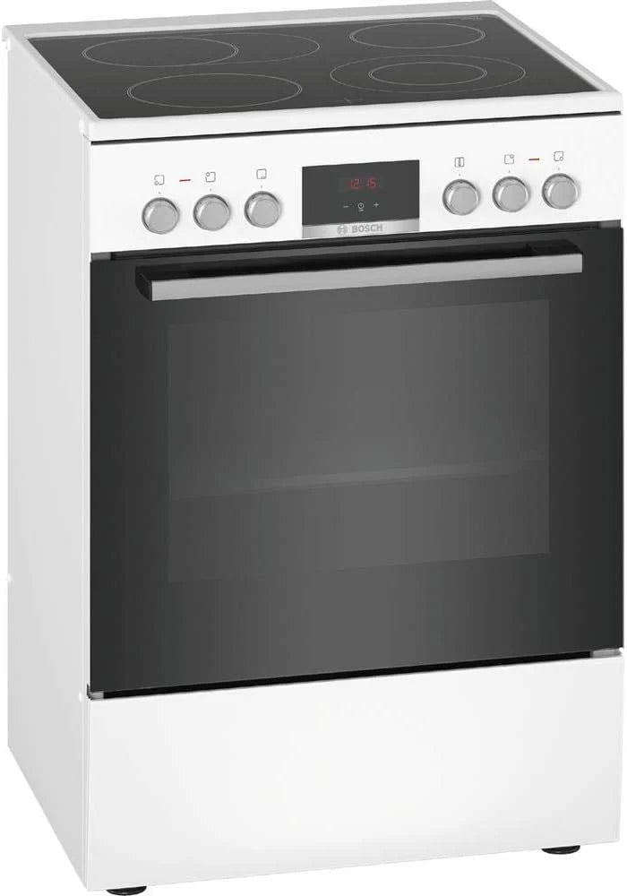 Bosch HKR39C250 Serie 4 Elektro-Standherd, 60 cm breit, EcoClean Direct Reinigungshilfe, 3D Heißluft Backen auf 3 Ebenen, LED-Display-Steuerung, erweiterbare Kochzone für großes Kochgeschirr