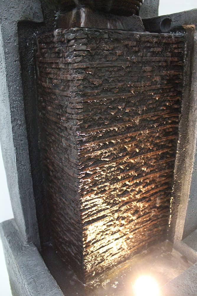 Arnusa Großer Gartenbrunnen mit LED Beleuchtung Springbrunnen Kaskade Wasserspiel Gartendekoration, Schwarz, Grau
