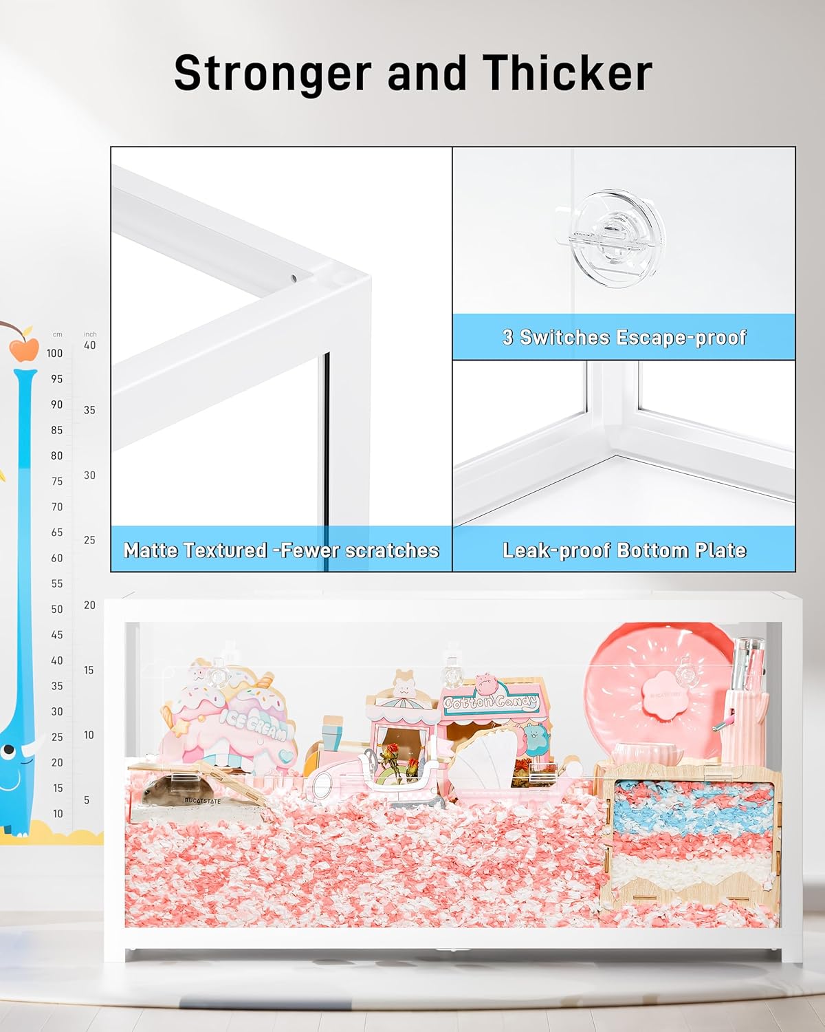 BUCATSTATE Hamsterkäfig 3,0: Metall Rattenkäfig Kleintierkäfig Groß Stapelbar mit Einfacher Montage 120L x 60W x 62H cm für Nager, Mäuse, Zwerghamster (0,72m², Weiß)