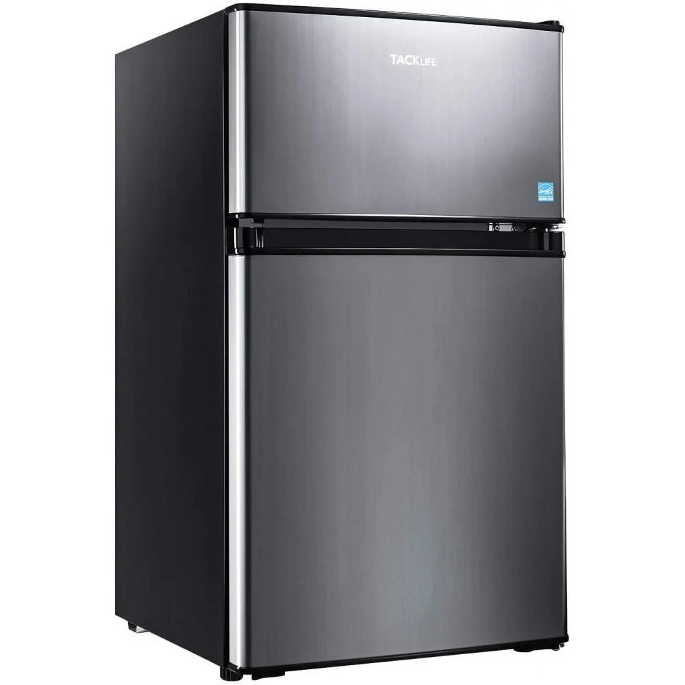 Mini refrigerador con congelador, 3.1 pies cúbicos, refrigerador compacto con luz LED, 2 puertas, mini nevera para dormitorio, oficina, dormitorio universitario, RV, garaje, acero inoxidable plateado - Modelo HPVFR310