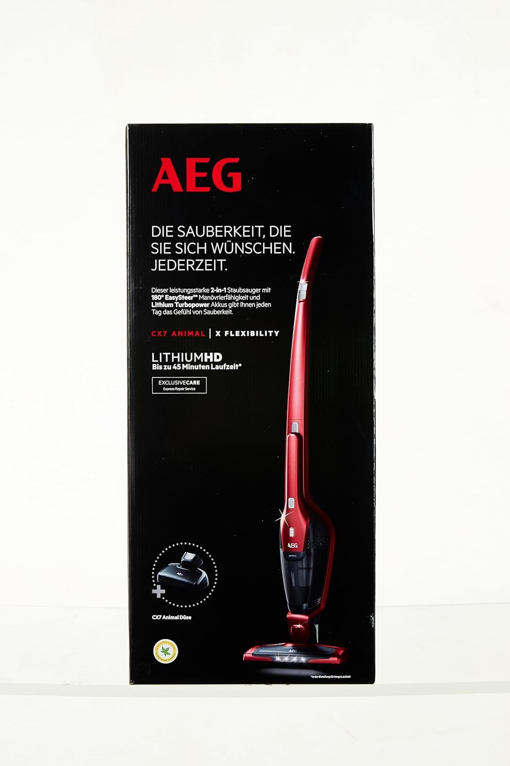 AEG Ergorapido CX7-2-45AN 2in1 Akku-Staubsauger / beutellos / Tierhaardüse / bis zu 45 Min. Laufzeit / freistehend / 180° Drehgelenk / Bürstenreinigungsfunktion / LED-Licht / rot / Exklusiv bei Amazon