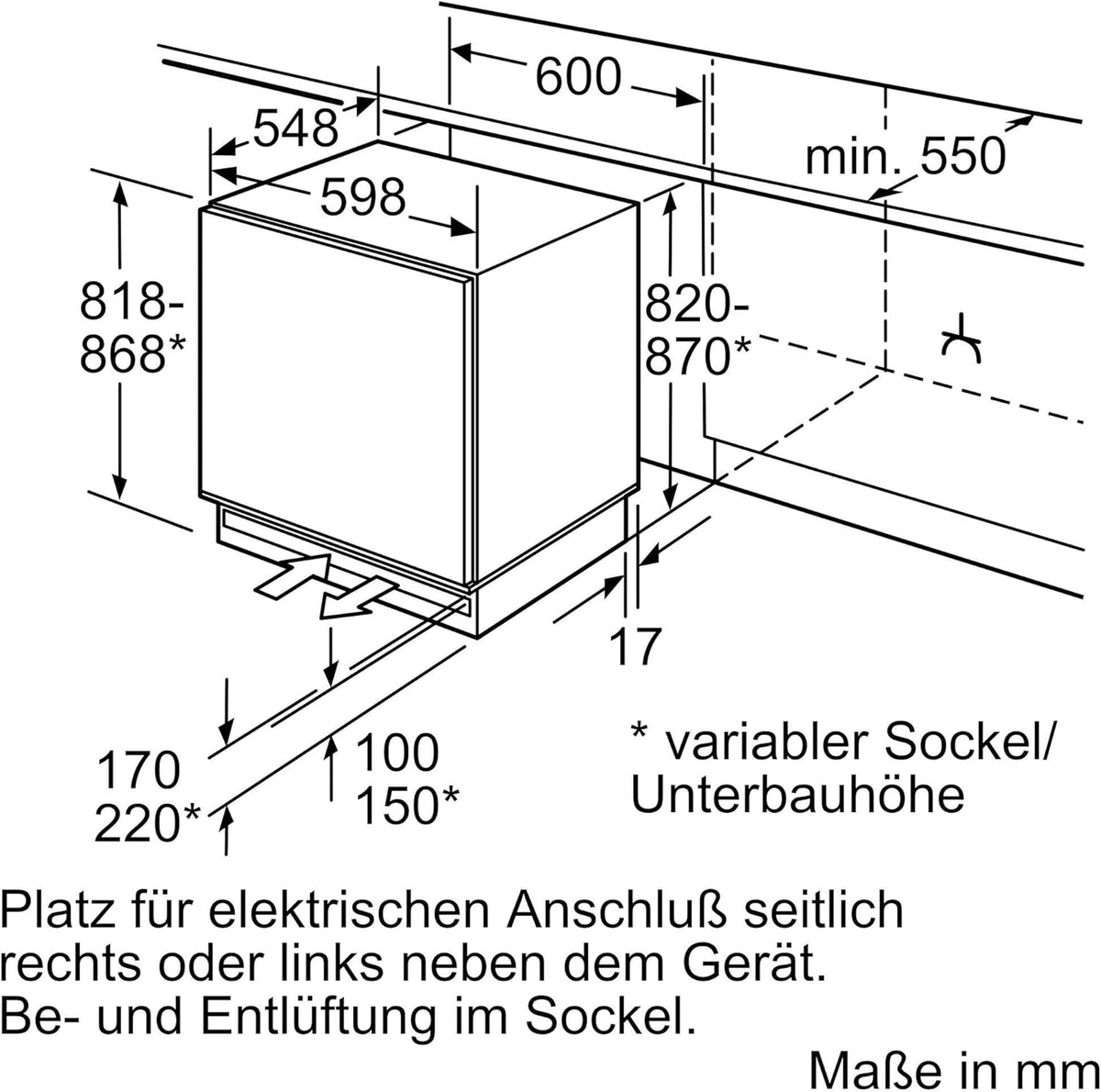 Bosch GIV11ADC0 Serie 6 Einbau-Gefrierschrank, 95 kWh, Jahr, 70 l, LowFrost, FreshSense, 72 x 56
