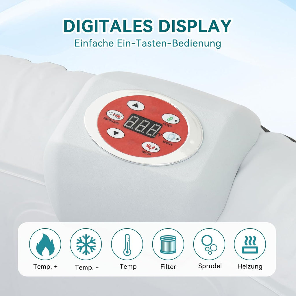 Aoxun Aufblasbarer Whirlpool für 2-4 Personen, 208x208 cm großes Whirlpool Outdoor mit 130 Luftdüsen, 1800W Portable Badewanne mit Abdeckung & Filter, aufblasbare Badewanne für Garten Terrasse