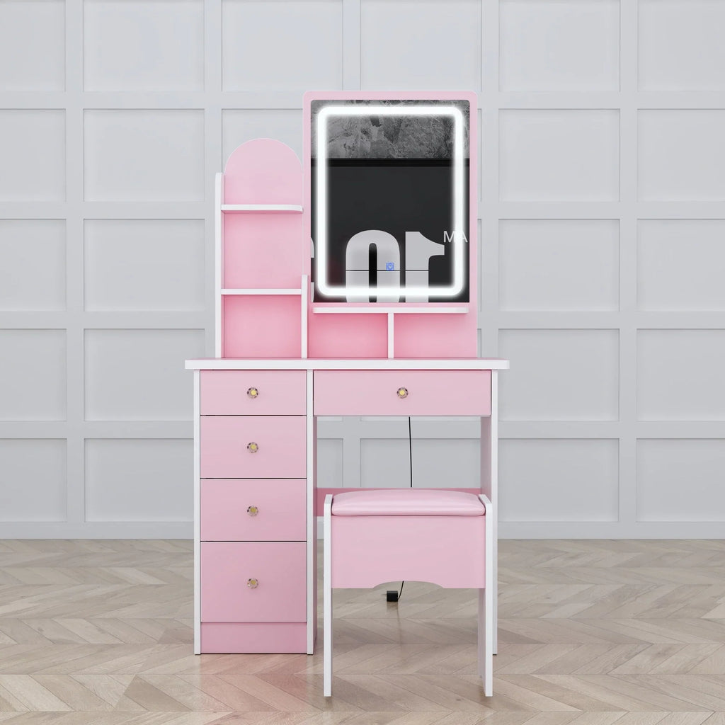Makeup Vanity Set Table With LED Light &Mirror & Stool
