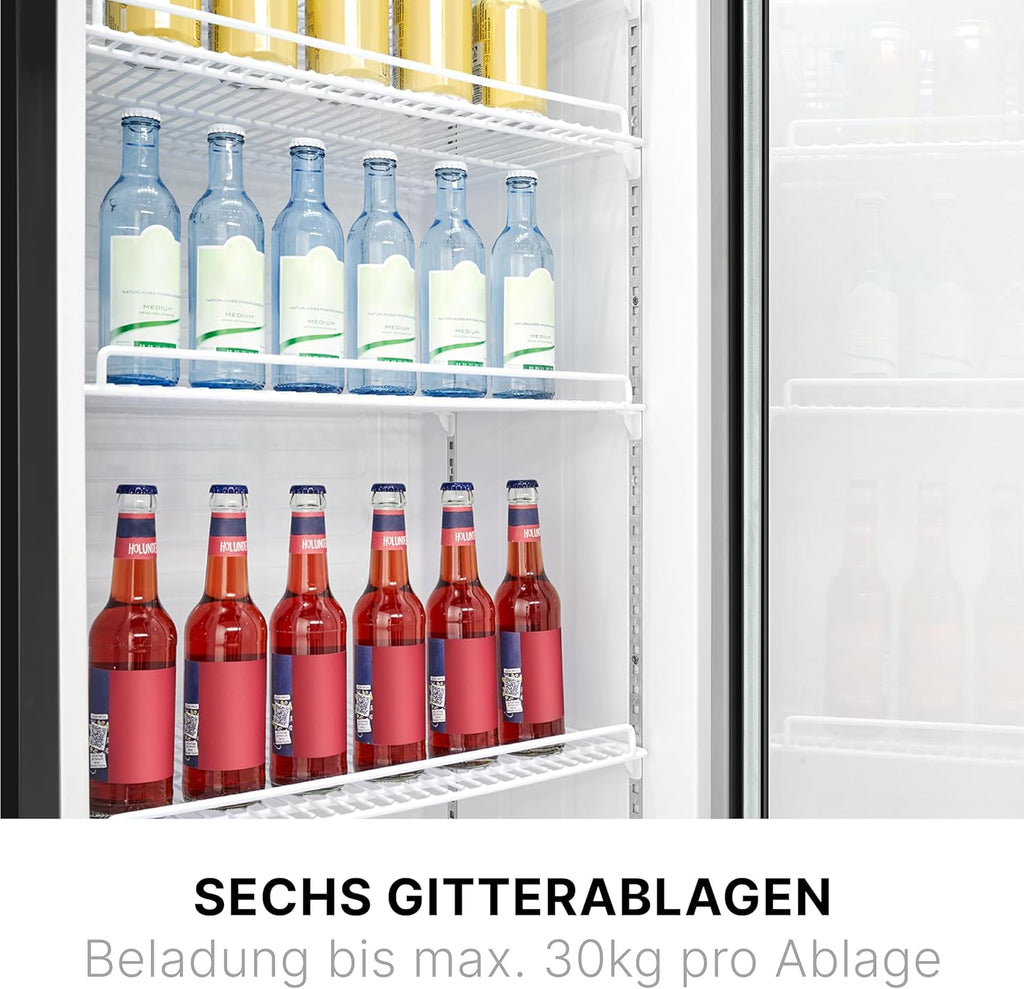 Bomann Kühlschrank mit Glastür | Getränkekühlschrank abschließbar | 6 höhenverstellbare Ablagen | 30kg je Ablage | 347 Liter | Kühlschrank groß | Flaschenkühlschrank m. LED-Licht | KSG 7351 schwarz