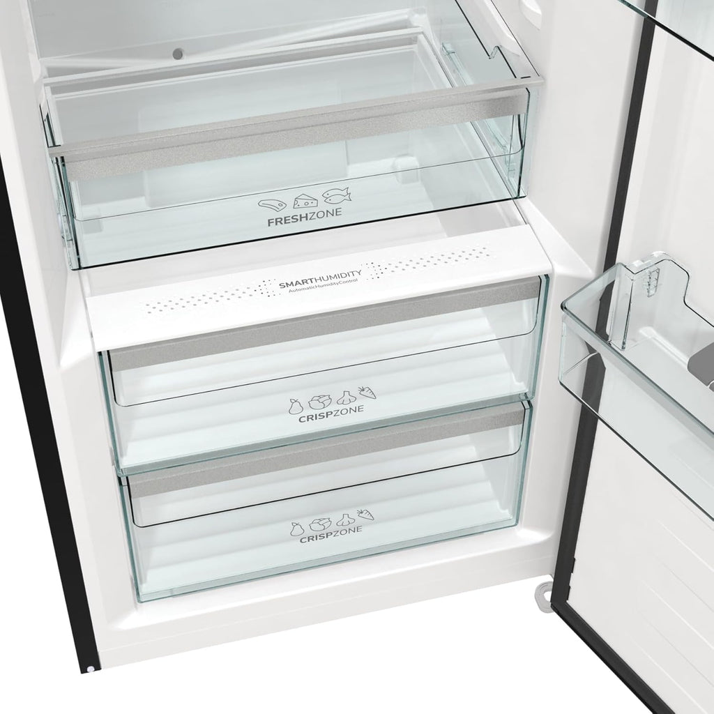 Gorenje R 619 DAXL6 Kühlschrank/AdaptTech/FreshZone/Schnellkühlfunktion/Umluft-Kühlsystem/LED Display / 398l / 185cm / EEK D/Edelstahl