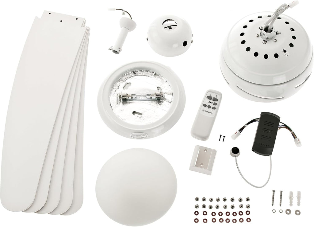 132 cm Deckenventilator Bendan 72220 mit Einzelleuchte und fünf Flügeln, Ausführung in seidenmattem Chrom mit Opalmilchglas
