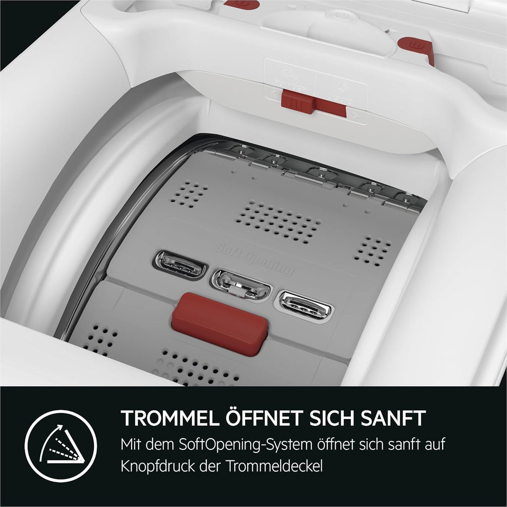 AEG Waschmaschine Toplader, Serie 6000 ProSense: Mengenautomatik, 6 kg, EEKL A, SoftOpening Trommeldeckelöffnung, Wasserschutzalarm, Wasserstoppschlauch, Inverter Motor, 1400 U/min, LTR6A41460