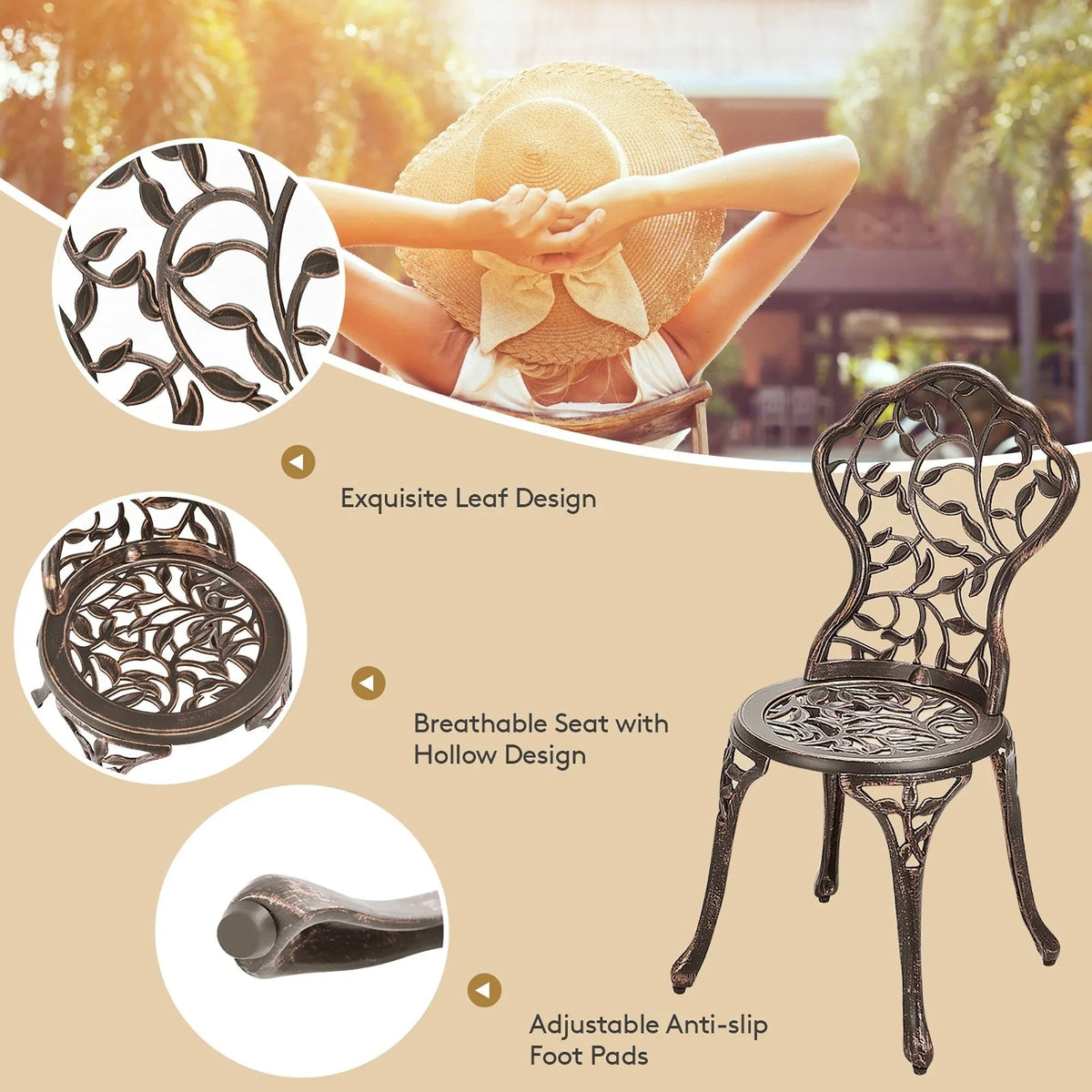 3 Pieces Outdoor Bistro Set Patio Furniture Set Table and Chairs Set