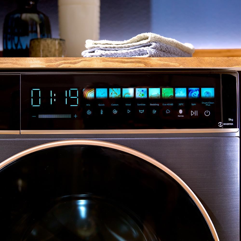 Cecotec Waschmaschine 9 kg Frontlader Bolero DressCode 9900 Inverter FullColor Ice Blue A. Blau-Finish, 1400 U/min, 10,3"-Display, 11 Programme, Inverter, SteamMax, Klasse A