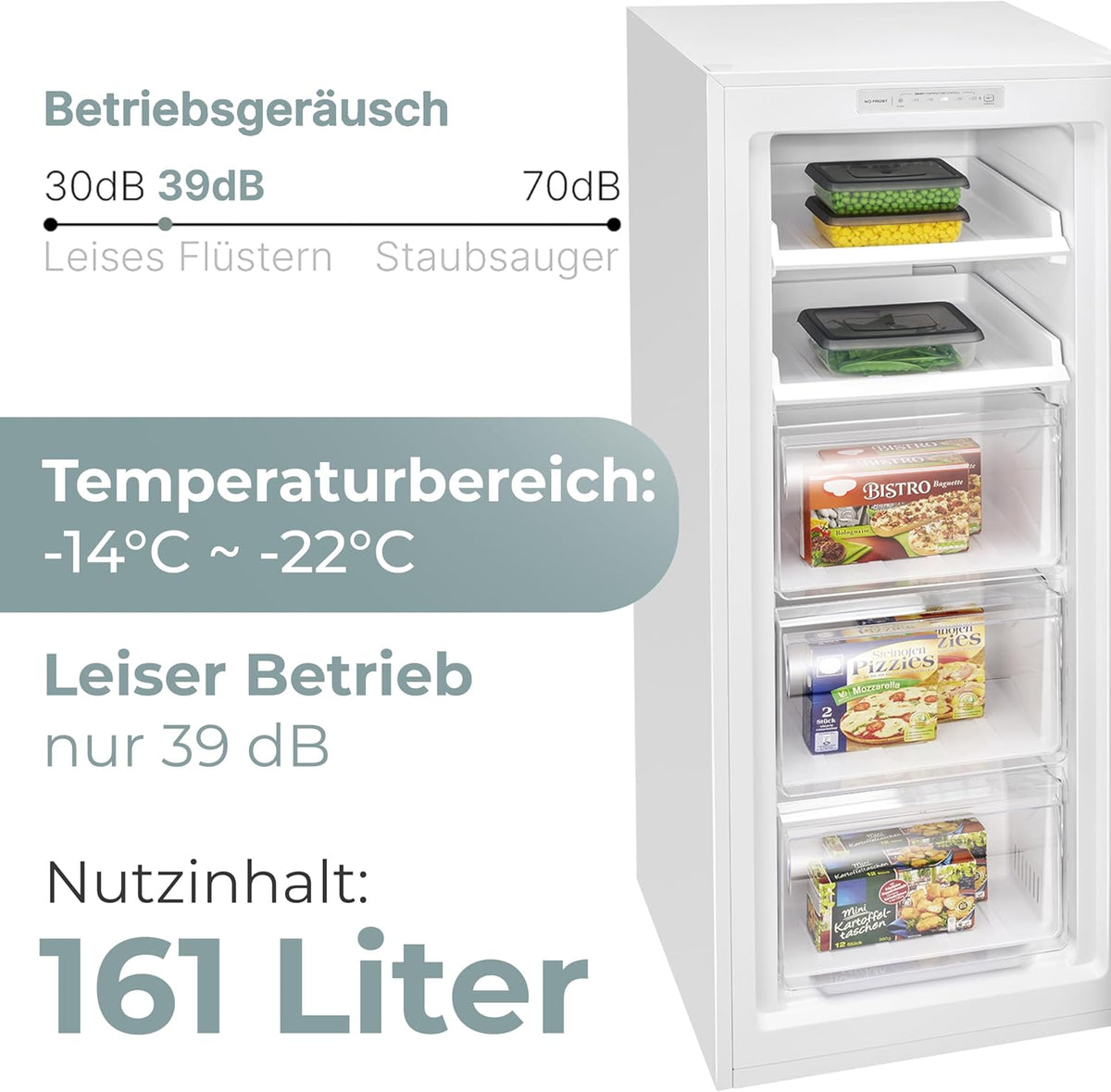 Clatronic® Gefrierschrank Nofrost | Energieklasse C | 143cm | Tiefkühlschrank | MultiAirflow | leise 39dB | bis zu -18°C | Türanschlag wechselbar | 161L Freezer | Gefrierschrank gross GS 200 weiß