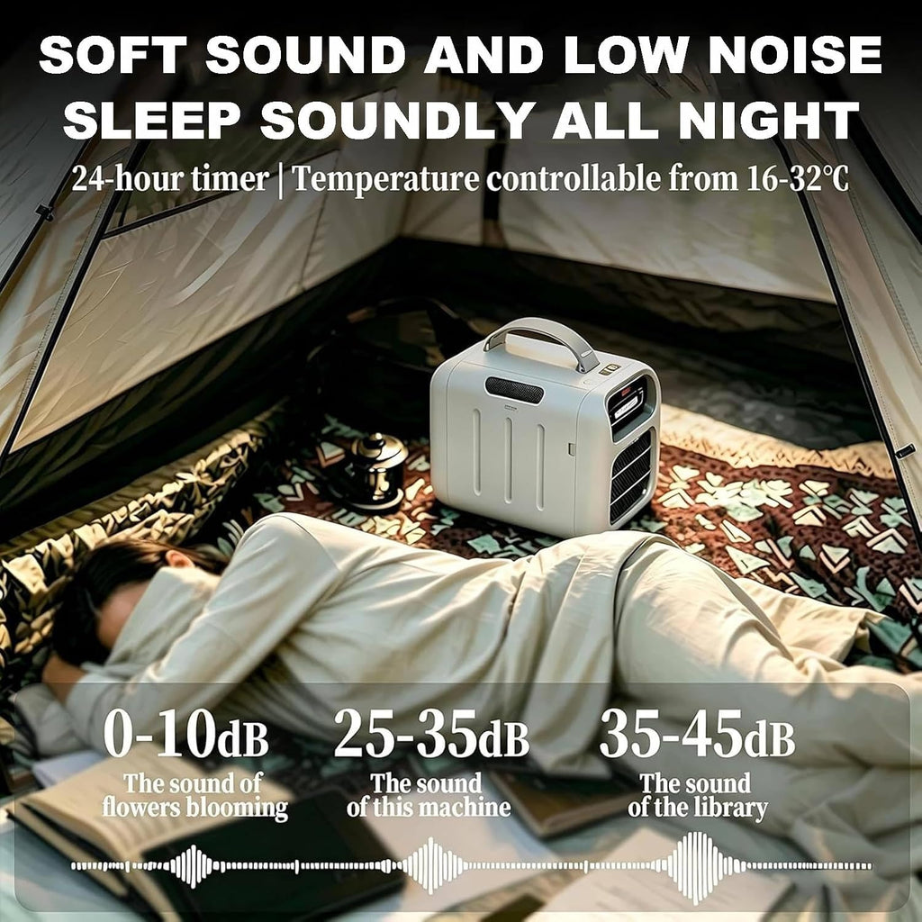 Tragbare Klimaanlage, Camping Klimagerät mit Heizfunktion, Geringer Energieverbrauch, 8-10㎡ Kühlfläche, Einstellbare Temperatur, für Zelt Camper Van cool AC110V