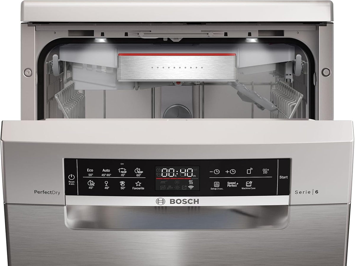 Bosch SPV2IKX10E Serie 2 Smarter Geschirrspüler vollintegriert, 45 cm breit, Besteckkorb, Extra Trocknen auf Knopfdruck, InfoLight roter Lichtpunkt am Boden, AquaStop Schutz gegen Wasserschäden, Weiß