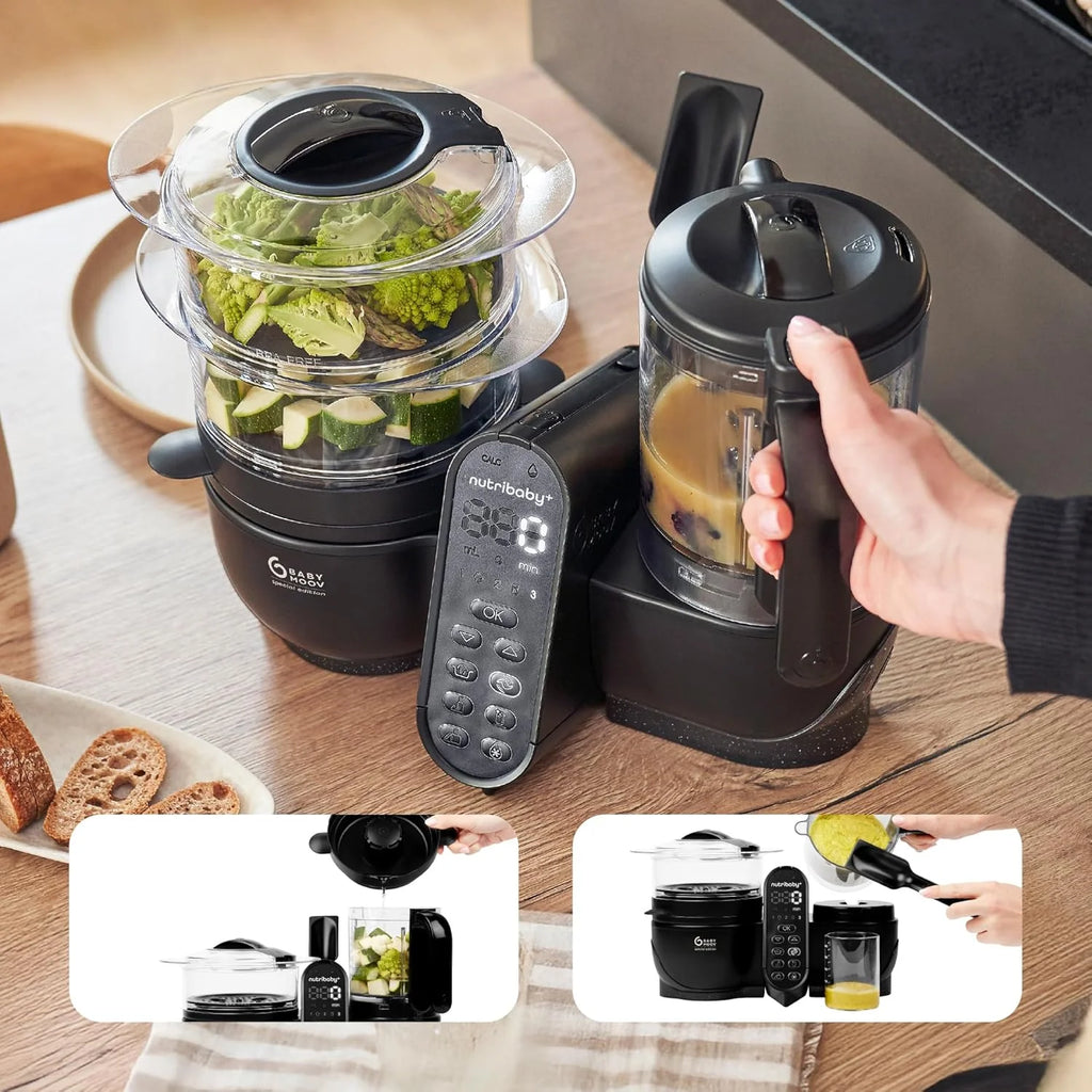 Babymoov Robot Cuiseur Bébé Nutribaby(+) XL - Grande Capacité 2,9L - Jusqu'à 14 Repas en 1 Cycle - 6 Fonctions en 1-2 Paniers Vapeur - Diversification Alimentaire - Mixeur Cuiseur Bébé, Noir