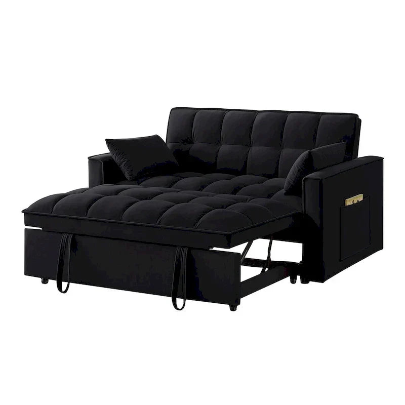 4 in1 Loveseat Sofa Bed with Armrests & Storage Pockets, Multi-Function Tufted Pull-out Sofa Bed with Adjustable Backrest