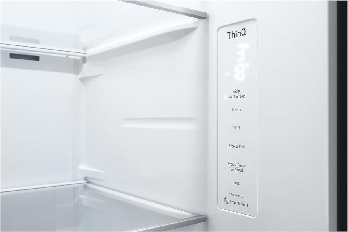 LG GSGV81PYLL Side by Side Kühlschrank, Klasse E, 635 L, Instaview, Kühlschrank mit Gefrierfach, Eis-, Crushed Ice- Wasserspender, Total NoFrost, Smart Inverter Kompressor, Wi-Fi