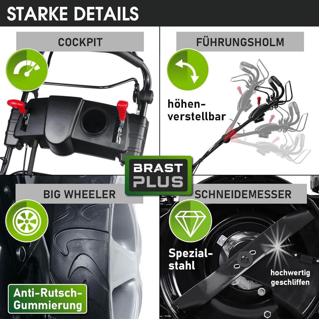 BRAST® Benzin Rasenmäher Trike mit Antrieb | 5,2kW(7PS) | 53cm Schnittbreite | viele Modelle | TÜV | 4 Takt OHV Motor | 30-80mm Schnitthöhe | 60L Fangkorb | Stahlgehäuse | Speed