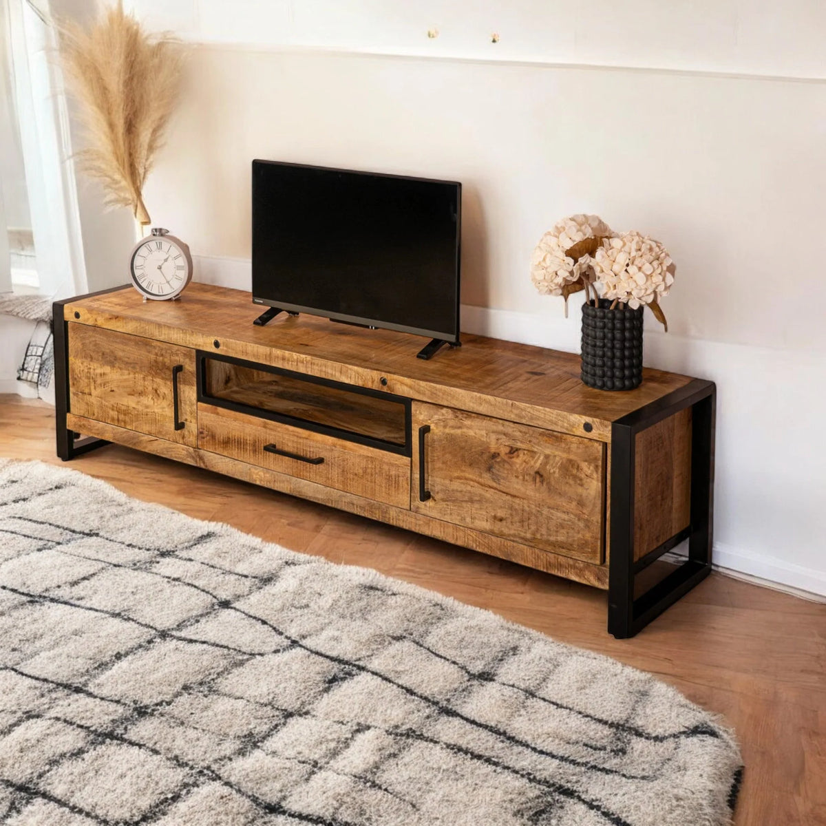 Iron Industrial Style Large Mango Wood Sideboard TV Unit