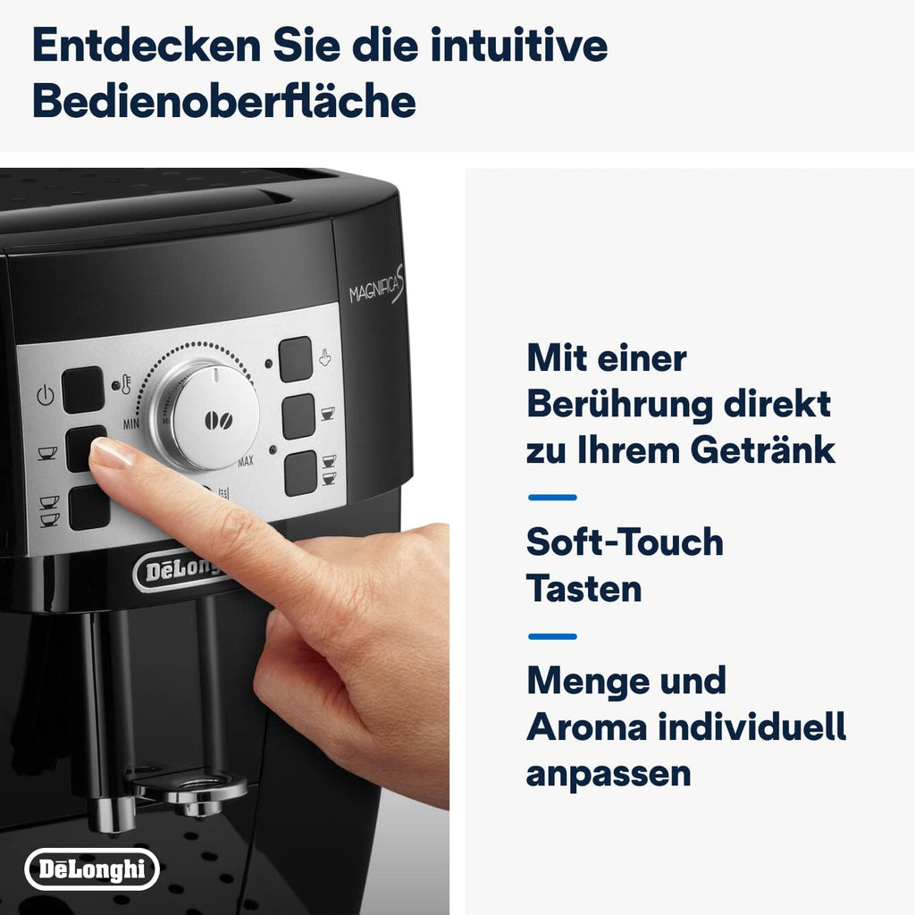 De'Longhi Magnifica S ECAM 22.110.B Kaffeevollautomat mit Milchaufschäumdüse für Cappuccino, mit Espresso Direktwahltasten und Drehregler, 2-Tassen-Funktion, 1,8 Liter Wassertank, Schwarz/Silber