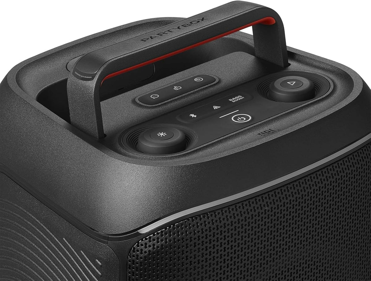 JBL Partybox Stage 120 in Schwarz – Tragbare Bluetooth-Lautsprecher-Box mit JBL Pro Sound, Lichtshow, KI-Sound-Boost und Teleskopgriff – 12 h Laufzeit