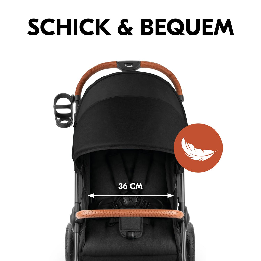Hauck Uptown Kinderwagen Melange Rose – Kinderwagen für jedes Gelände, extra großer Sitz, flache Liegeposition, Gummiräder, Federung, kompakt und einfach zusammenklappbar, mit Regenschutz