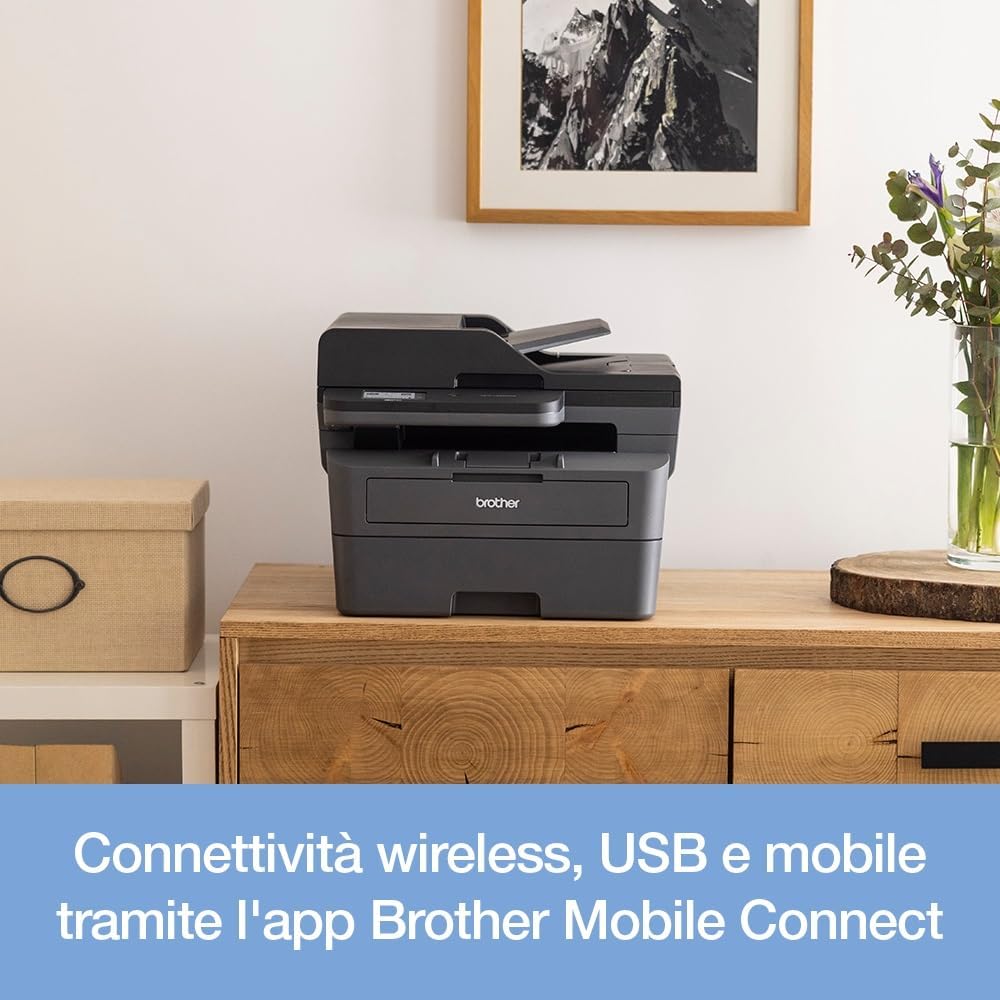 Brother MFC-L2860DWE 4-in-1-Multifunktions-Laserdrucker, 34 ppm, Duplexdruck, 6,8 cm Touchscreen-Farbdisplay, Fast Ethernet, WLAN mit 5 GHz und USB 2.0