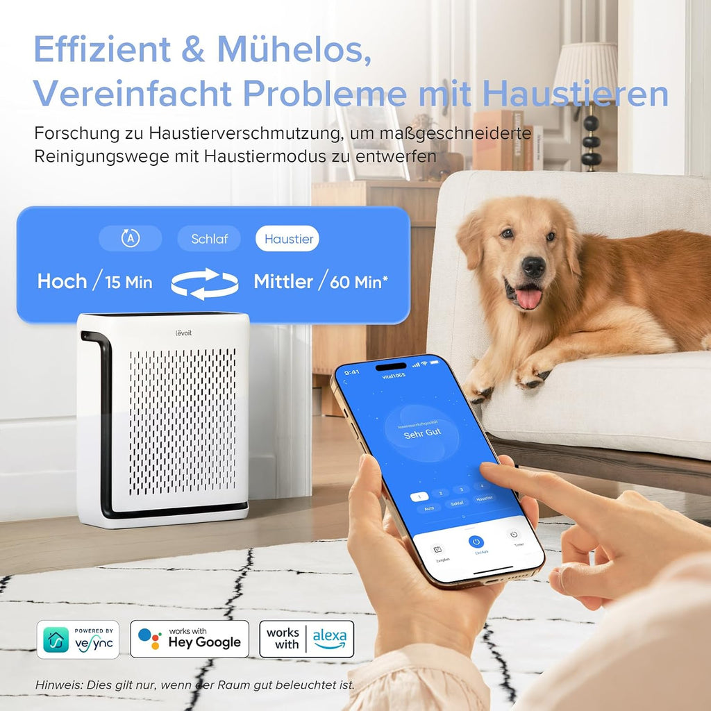 Levoit Vital 100S HEPA Luftreiniger für Allergiker, CADR 243 m³/h, HEPA- und Aktivkohlefilter, leise, PM2.5 Sensor, App und Alexa, gegen Staub, Pollen, Rauch und Gerüche, bis zu 52㎡, Mondweiß