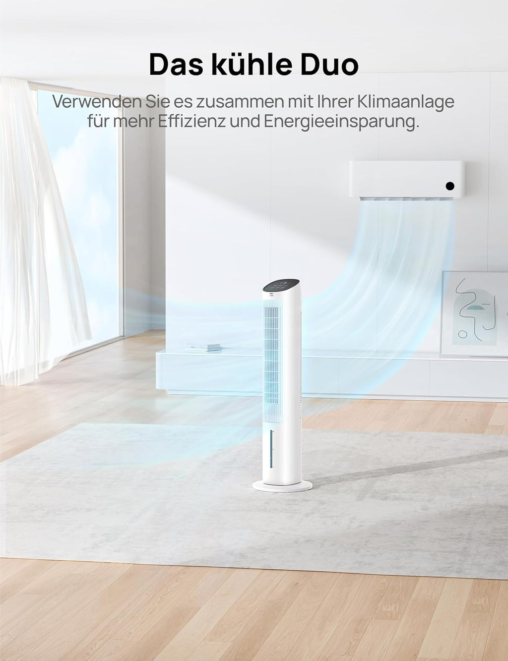 DREO Turmventilator mit Kühlung leise, Ventilator mit Wasserkühlung, 102 cm Luftkühler, Verdunstungskühler mit 80° Schwenkfunktion, 3 Modi, 4 Geschwindigkeiten, Fernbedienung, Weiß