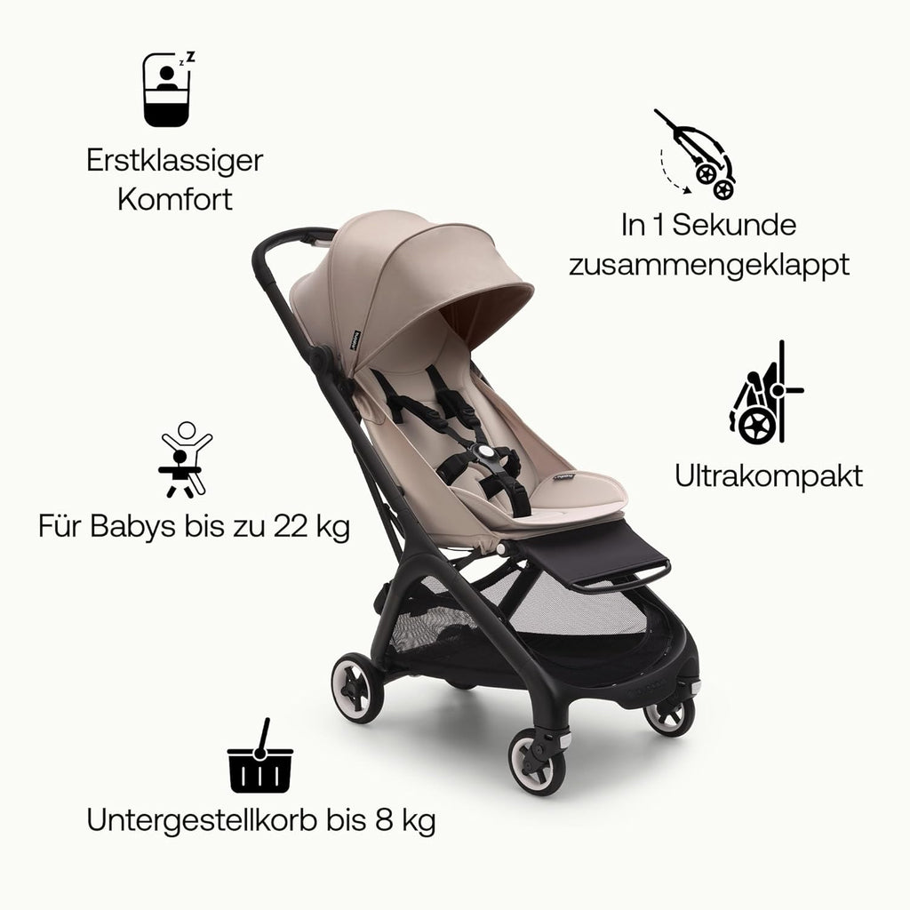 Bugaboo Butterfly ultrakompakter Reise-Kinderwagen, klein & leicht, einhändig faltbar und einfach zu lenken, ergonomischer City-Buggy für Babys ab 6 Monaten, mit viel Stauraum, Stormy Blue