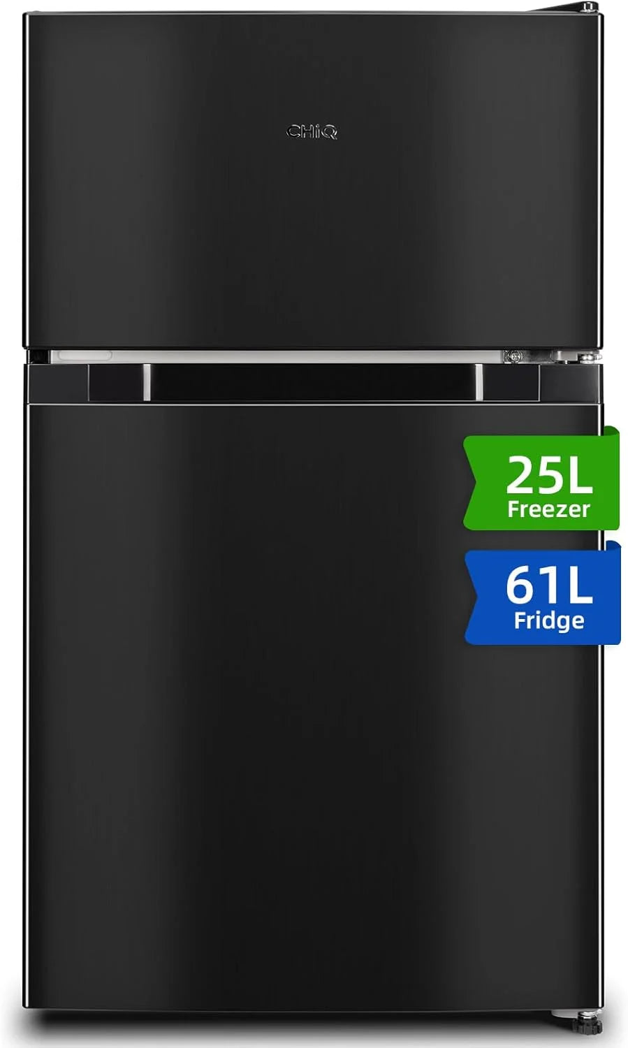 CHIQ Réfrigérateur congélateur en haut Réfrigérateur congélateur - 86 L (61/25L) - Portes réversibles, Congélateur 4 étoiles, Machine à glaçons, Garantie compresseur 12 ans, Classe E