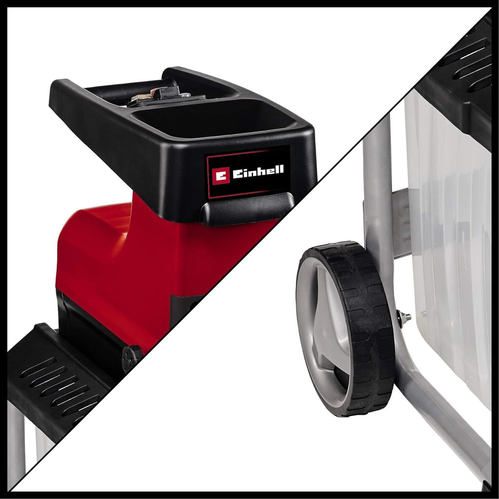 Einhell Elektro-Leisehäcksler GC-RS 60 CB (2800 W, max. 45 mm Aststärke, Schneidwalze, große Trichteröffnung, Drehrichtungsumschalter, transparente 60 L Fangbox, integrierter Sicherheitsschalter)