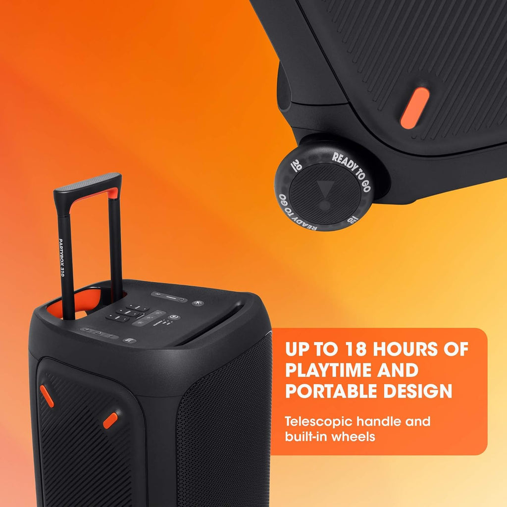 JBL PartyBox 710 - Schwarz – Trag - und rollbarer Bluetooth Party-Lautsprecher mit Lichteffekten – Spritzwassergeschützte, mobile Musikbox