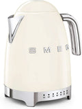 Smeg, Bouilloire à Température Variable KLF04CREU 1,7 L, Plusieurs Température, Filtre Anticalcaire Lavable, Arrêt Automatique de Sécurité, Indicateur de Niveau d'Eau, Enrouleur de Câble, 2400W, Crème