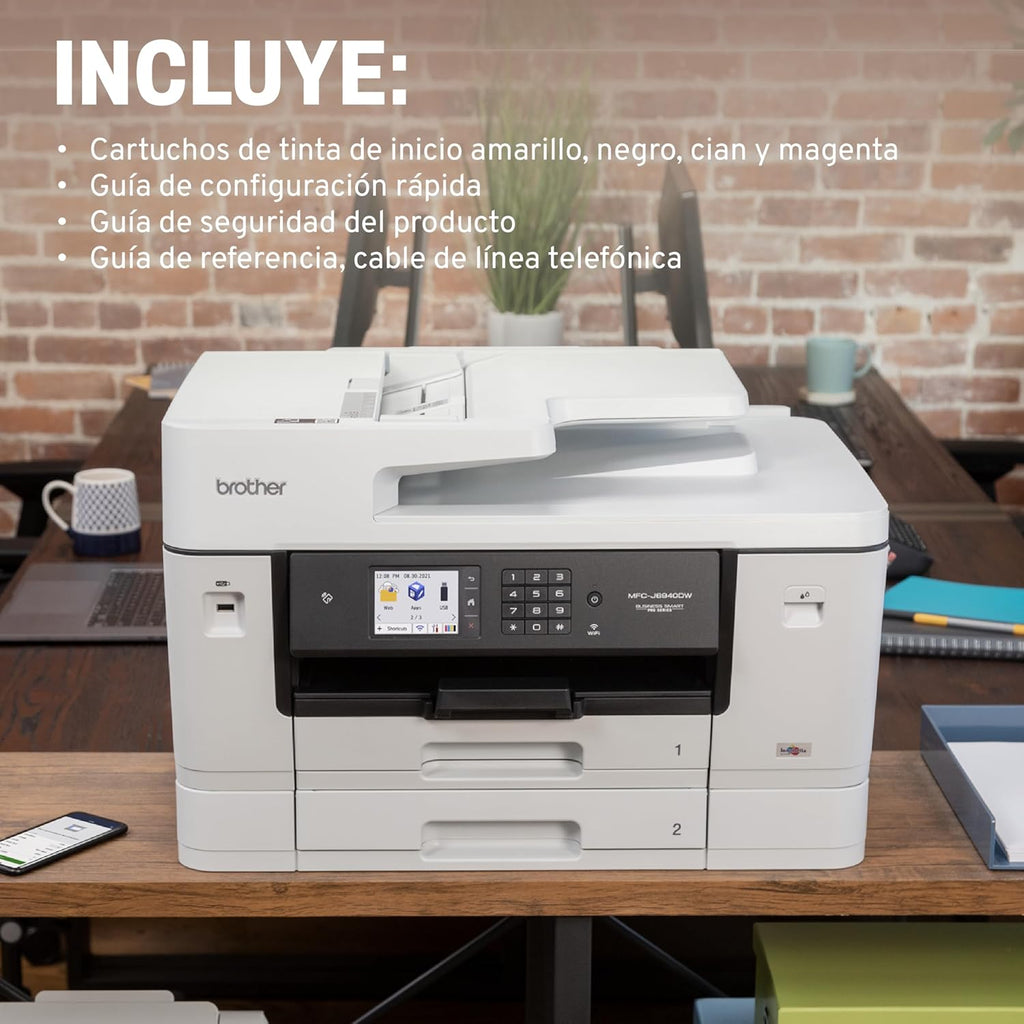 Brother MFC-J6940DW DIN A3 4-in-1 Farbtintenstrahl-Multifunktionsgerät (2 x 250 Blatt Papierkassette, Drucken, scannen, kopieren, faxen), Weiß, Mittel