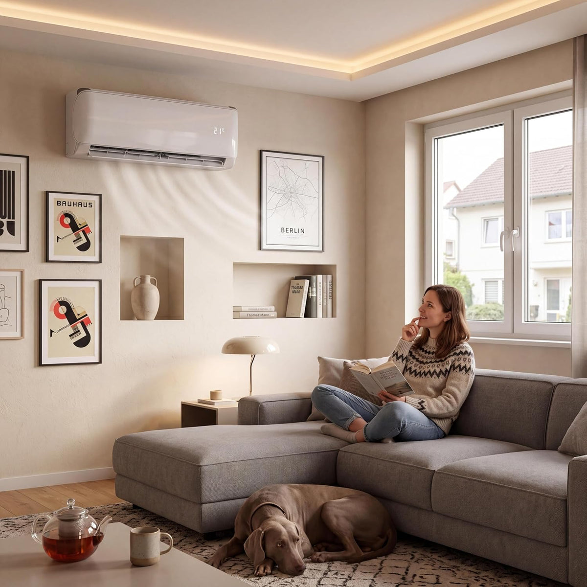 Garvee Klimaanlage Split mit App-Steuerung, 9000 BTU/h Kühlleistung (2600W), sehr leiser Betrieb, Energieeffizienz A++, inkl. Fernbedienung, Timer, Kältemittel R32, komplett mit Montagematerial, weiß