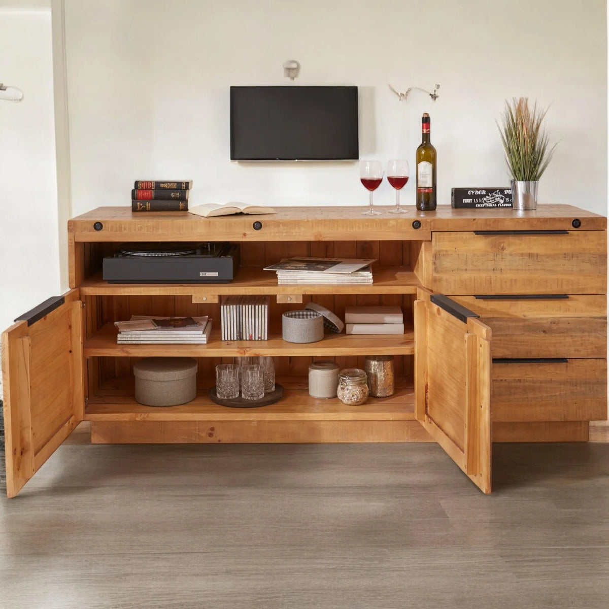 Finca Pine Sideboard with Wine Rack - Natural