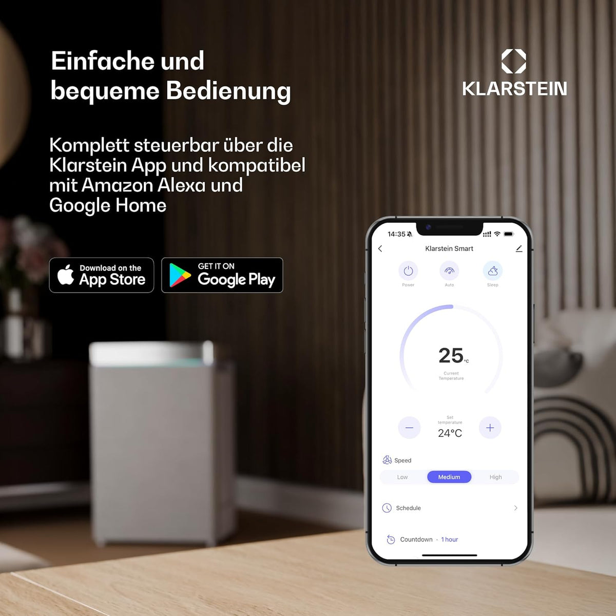 Klarstein 4-in-1: Smart Luftkühler, Ventilator, Luftbefeuchter & Ionisation I 6 L Wassertank, Oszillation, 30 W, 210 m³/h, Timer I Klimagerät ohne Abluftschlauch, Mobiles Klimagerät, Silber