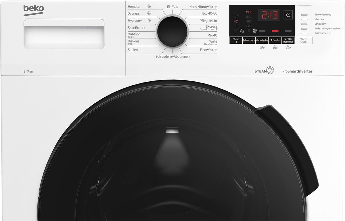 Beko WMC81464ST1 Waschmaschine, Bluetooth, 8 kg, ProSmart Inverter Motor, Dampffunktion, Pet Hair Removal, Watersafe+, Weiß