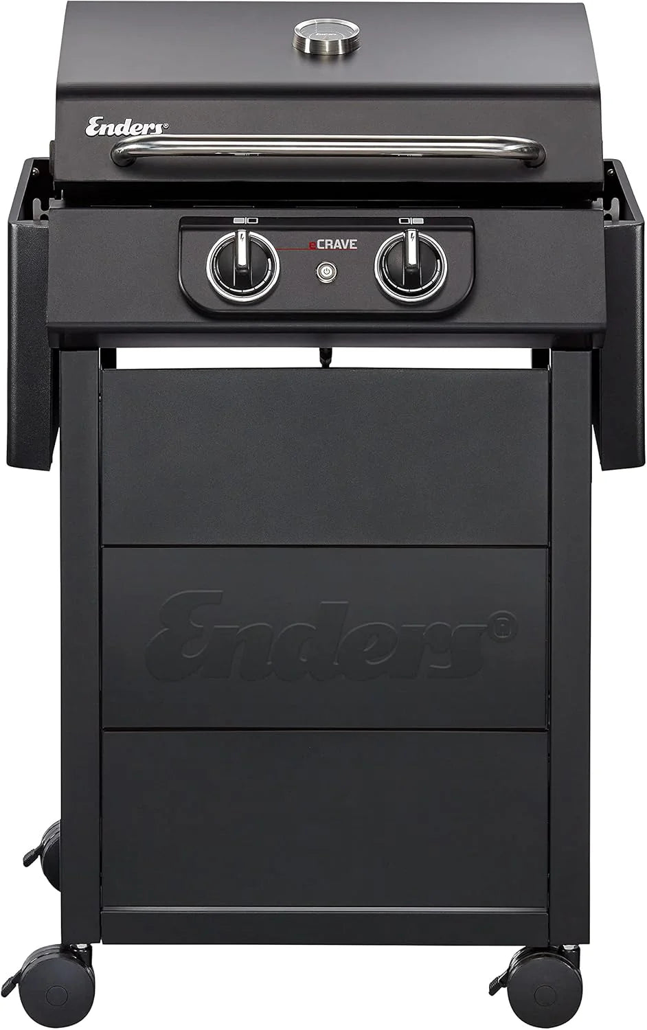 Enders Elektrogrill eCRAVE 2, mit Gussrost, Grillwagen mit viel Stauraum, SIMPLE CLEAN™ Reinigungssystem, 2 leistungsstarke Heizelemente, formstabile Garhaube mit integriertem Thermometer #97116