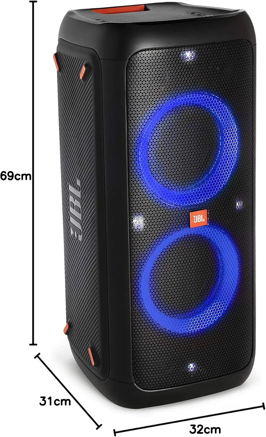 JBL PartyBox 710 - Schwarz – Trag - und rollbarer Bluetooth Party-Lautsprecher mit Lichteffekten – Spritzwassergeschützte, mobile Musikbox
